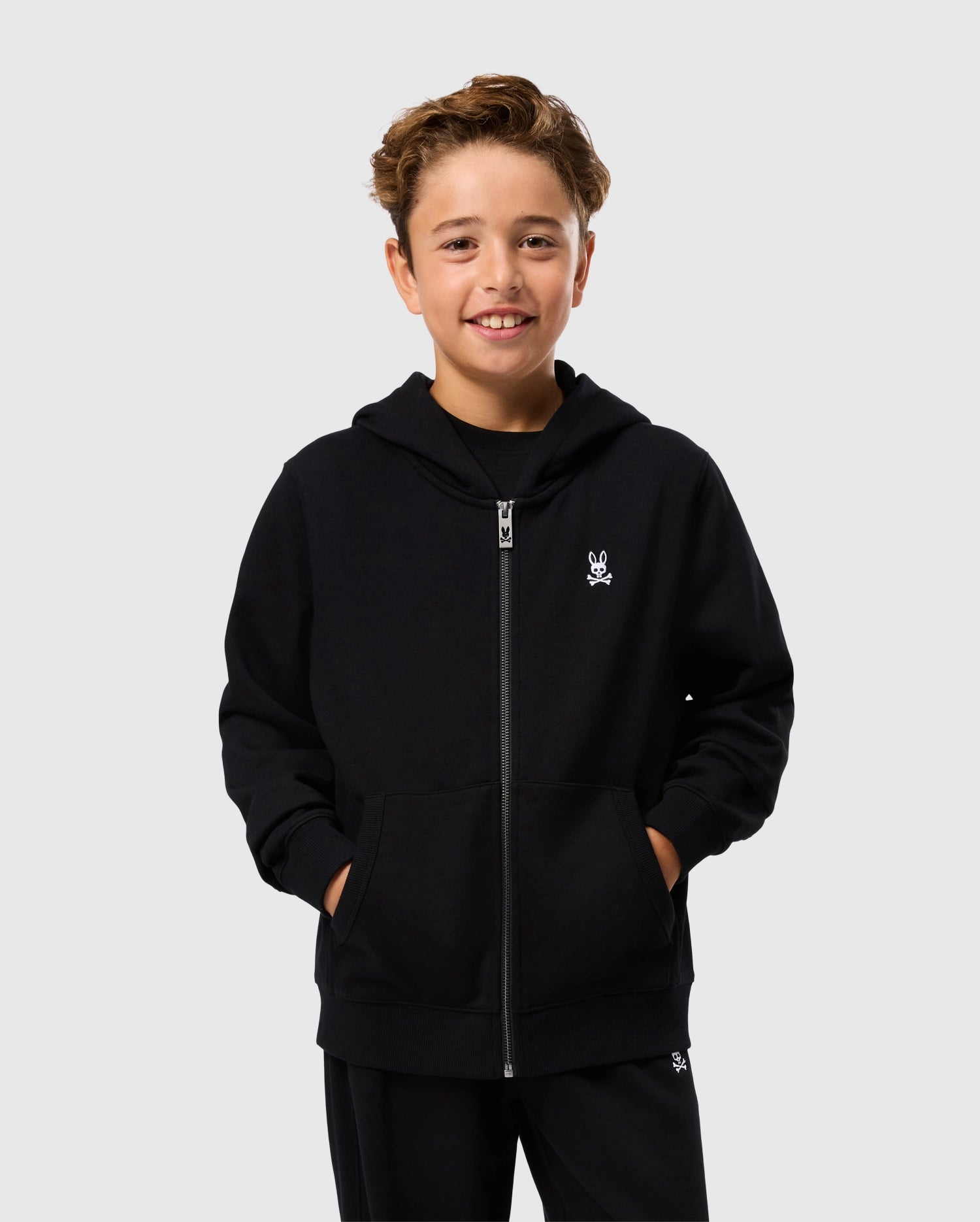 KIDS BLACK LEVY ESSENTIAL ZIP FLEECE HOODIE PSYCHO BUNNY