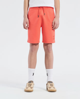 Teen | Kids' Levanzo French Terry Sweatshort in hot coral by Psycho Bunny, featuring a comfortable fit, soft fabric, and embroidered logo for a casual, stylish look.