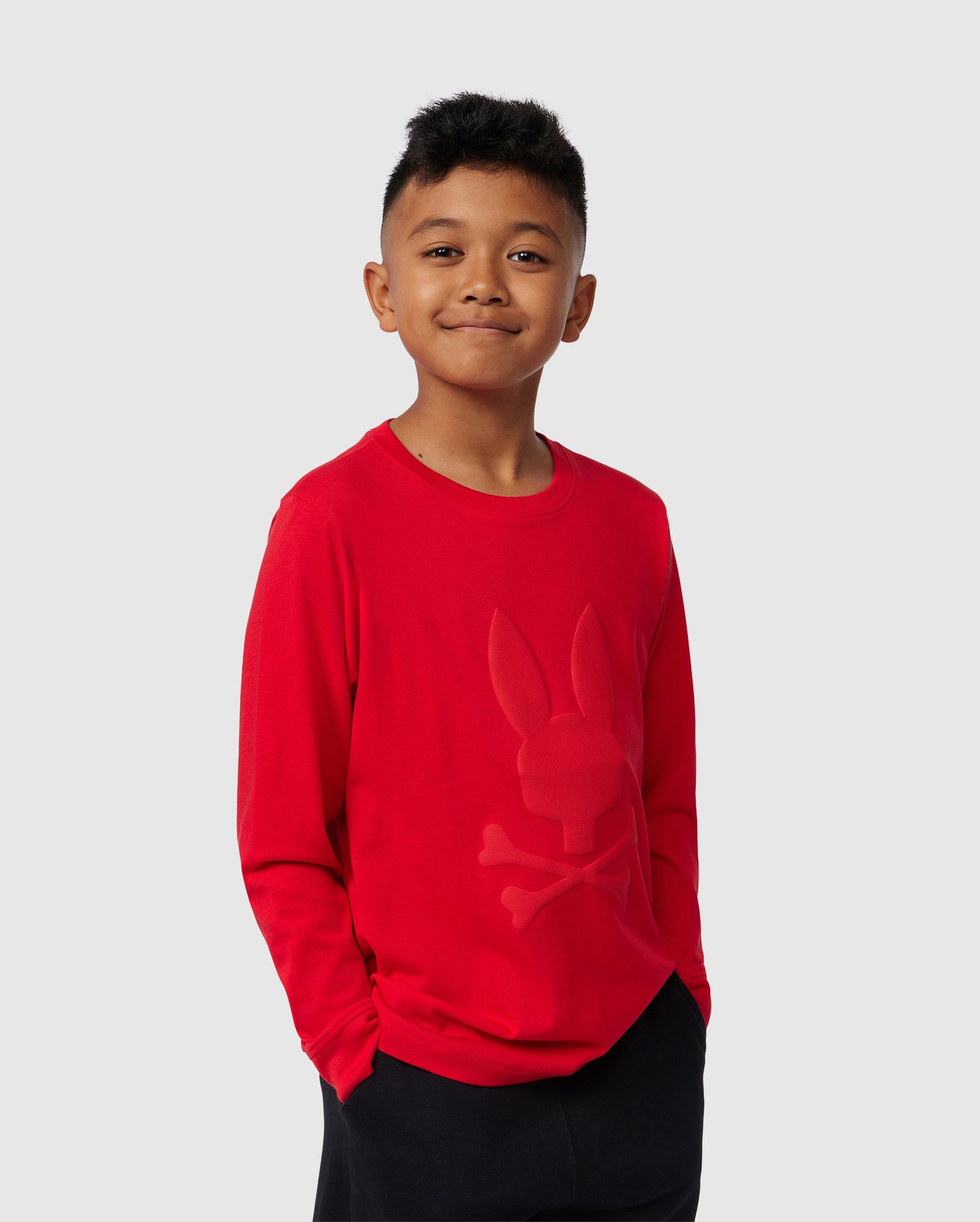 RUBBER TEE SACRAMENTO SLEEVE | PSYCHO KIDS LONG RED BUNNY EMBOSSED