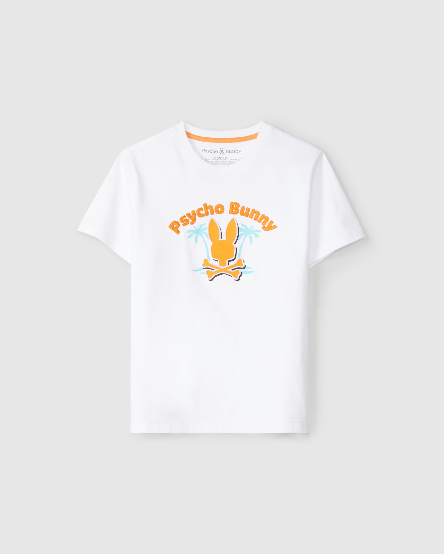 Flat front view of the kids pima cotton boston graphic tee featuring the words 
