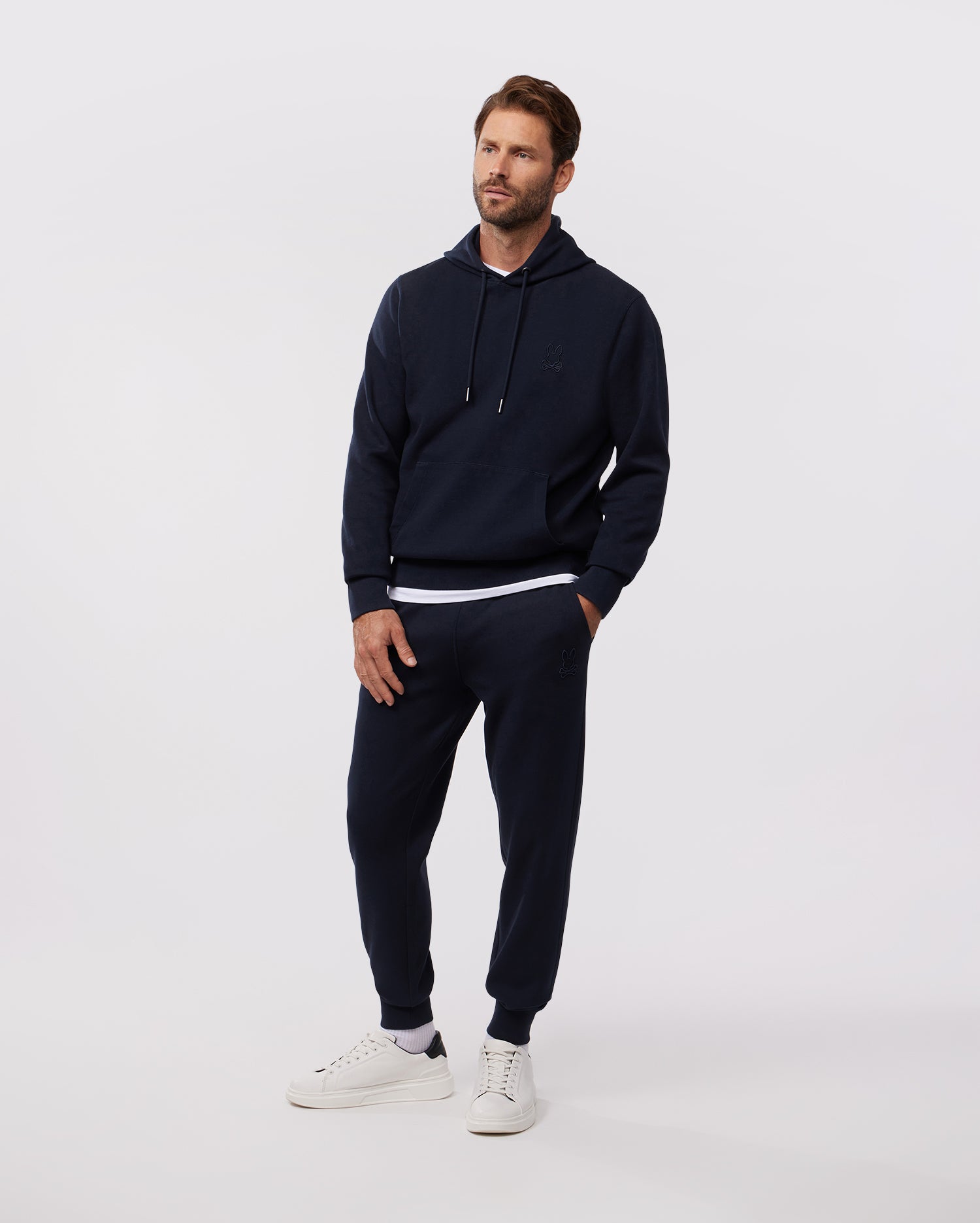 MENS OUTLINE NAVY BLUE PULLOVER HOODIE | PSYCHO BUNNY – Psycho Bunny