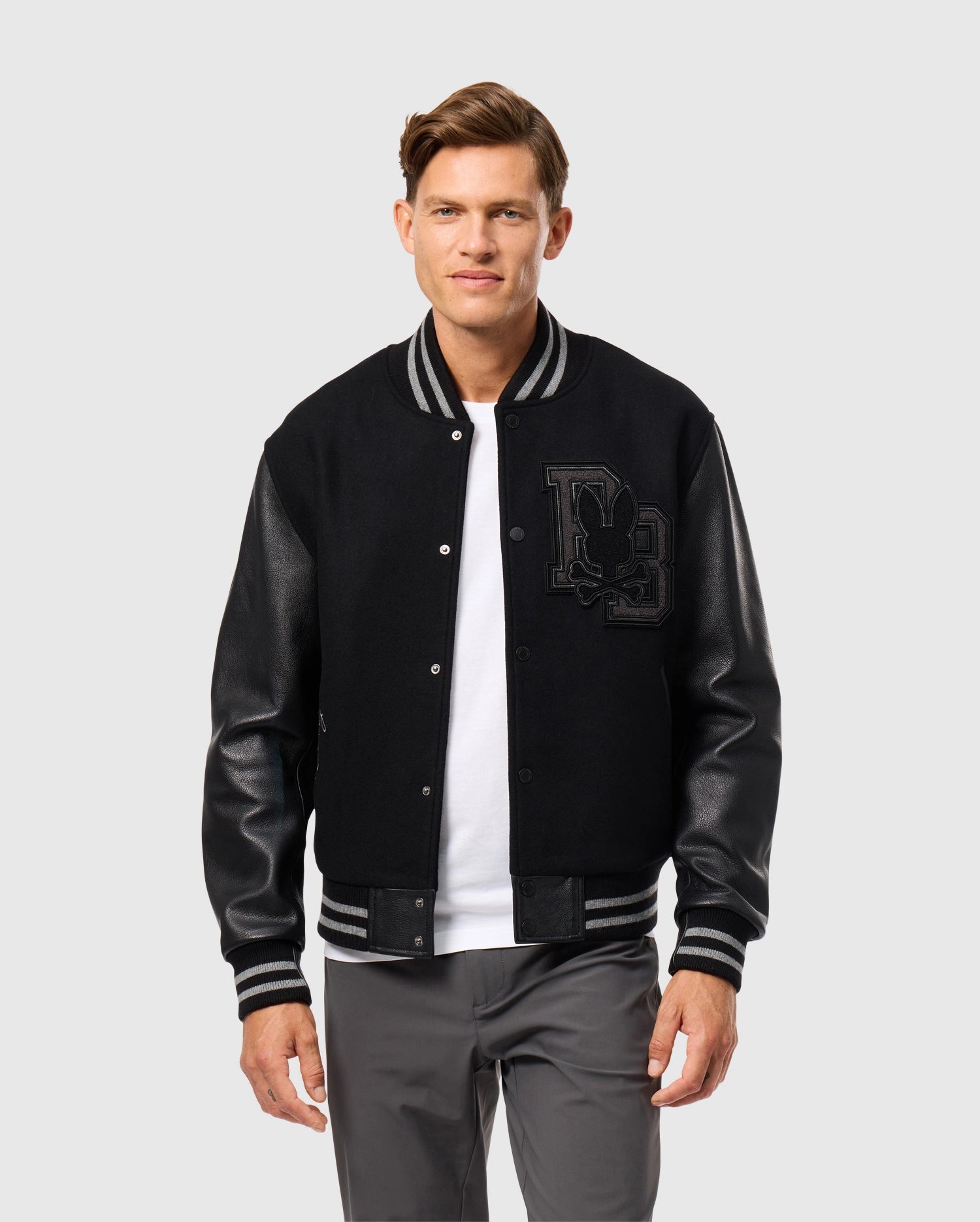 Leather and wool bomber jacket hotsell