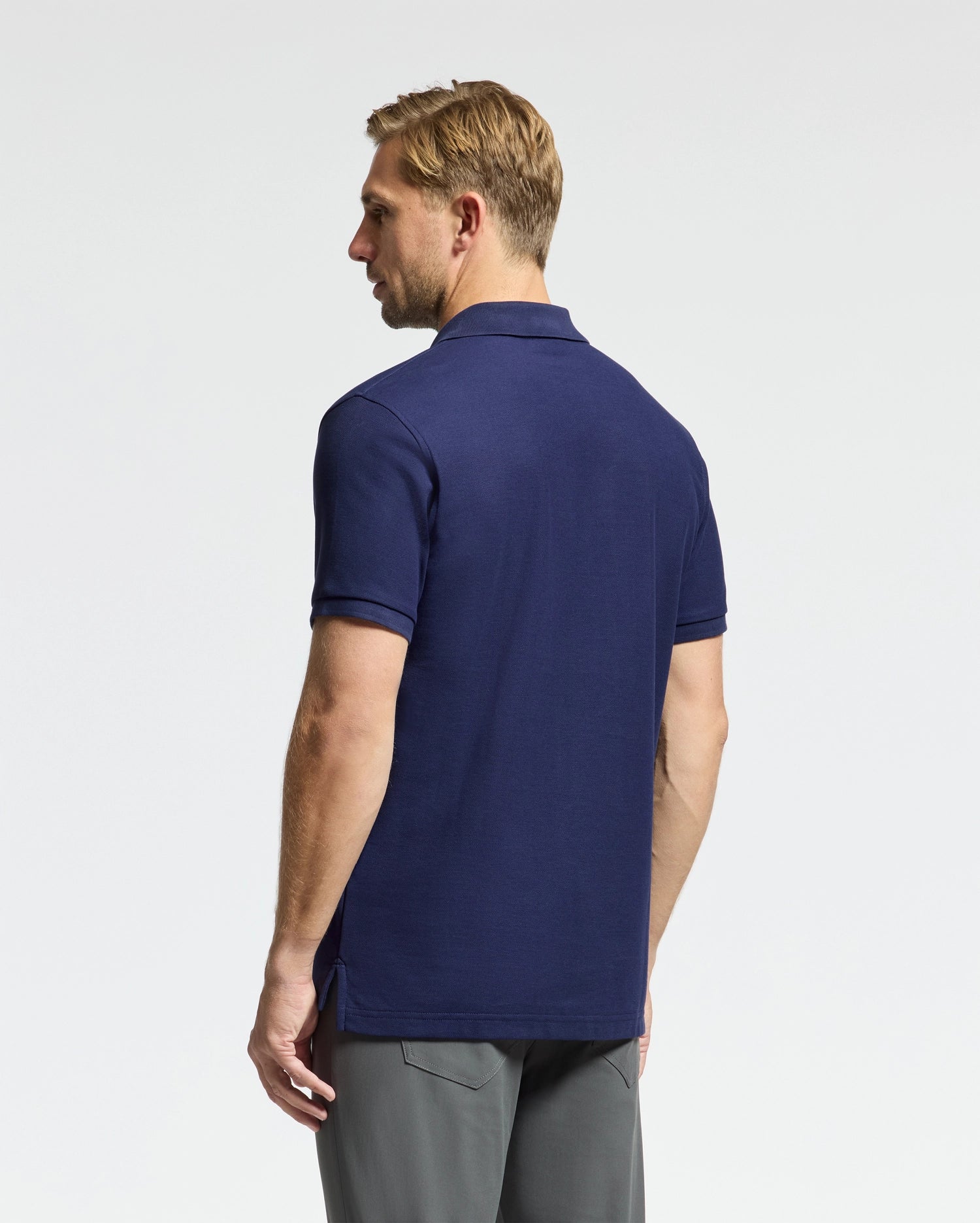 Navy blue polo shirt side best sale