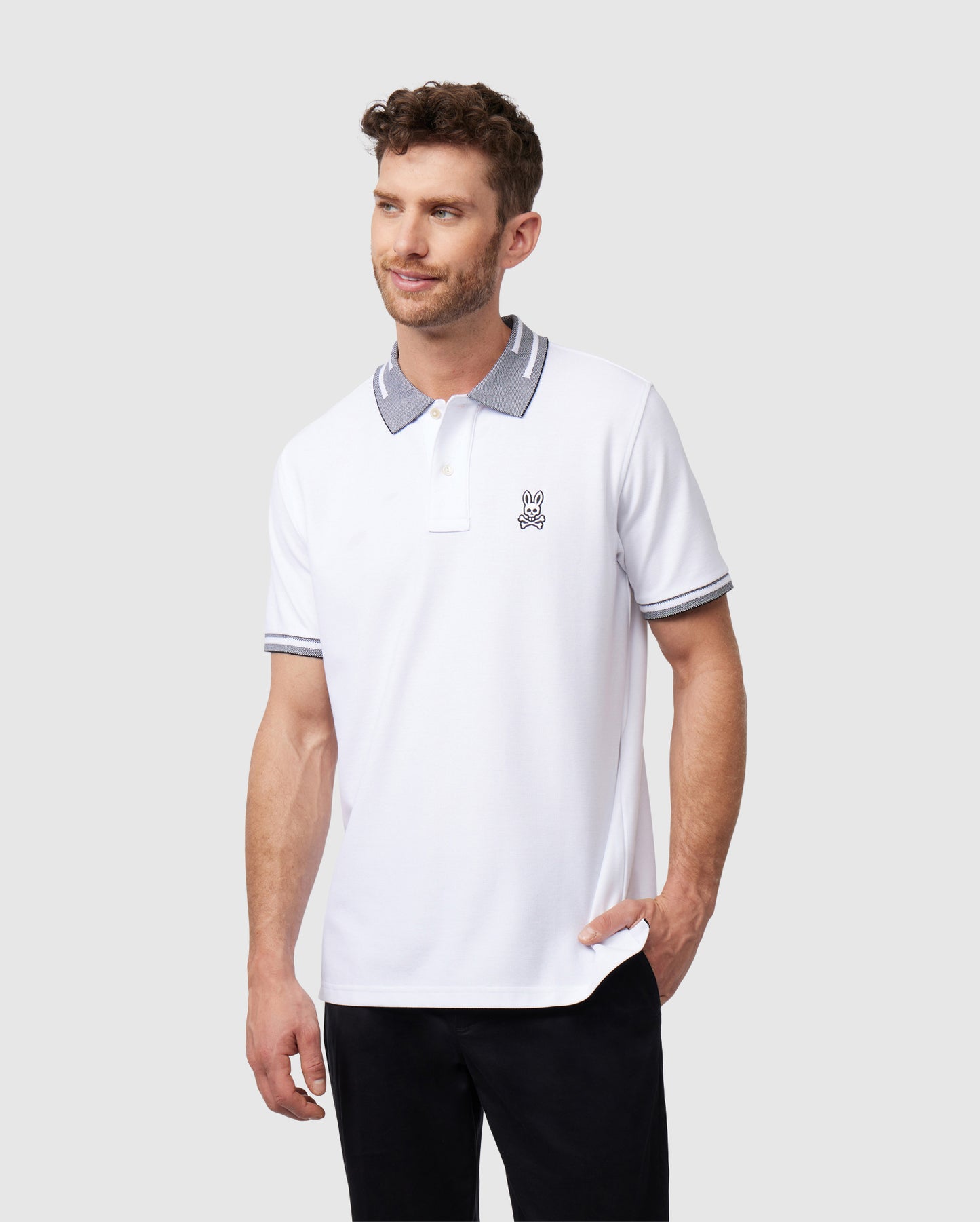 Psycho Bunny Men's Classic Trim Fit Short Sleeve Pique Polo Shirt White at   Men's Clothing store