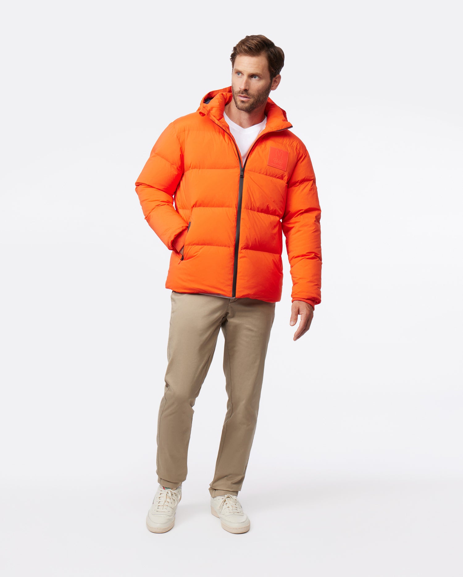 MENS ORANGE ANDERSON DOWN PUFFER WITH REMOVABLE HOOD | PSYCHO BUNNY ...