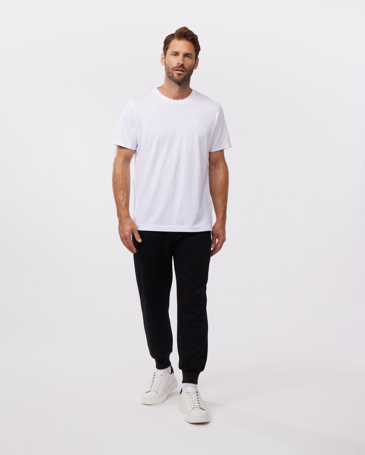 White and cheap black sweatpants