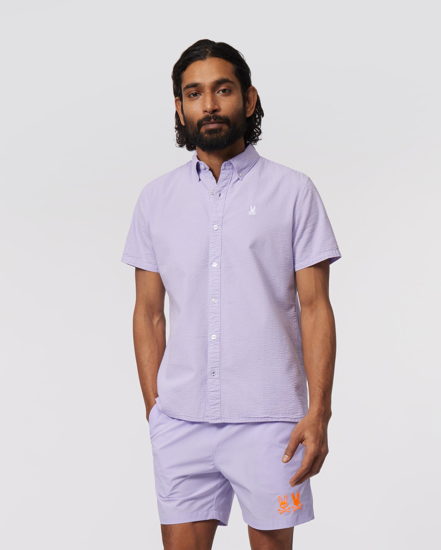 Purple and deals white mens shirt