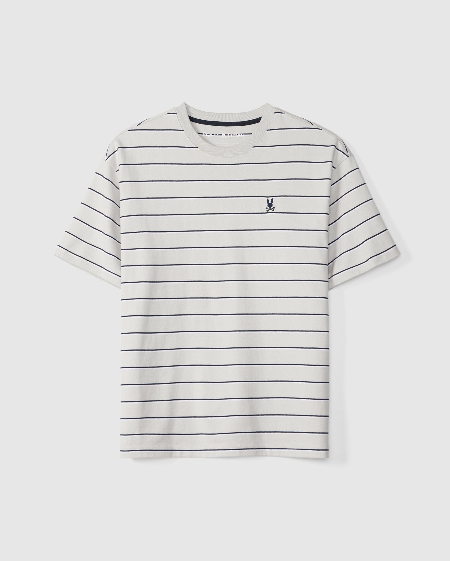 Flat front view of the mens pima cotton alton stripe heavy weight tee in pearl