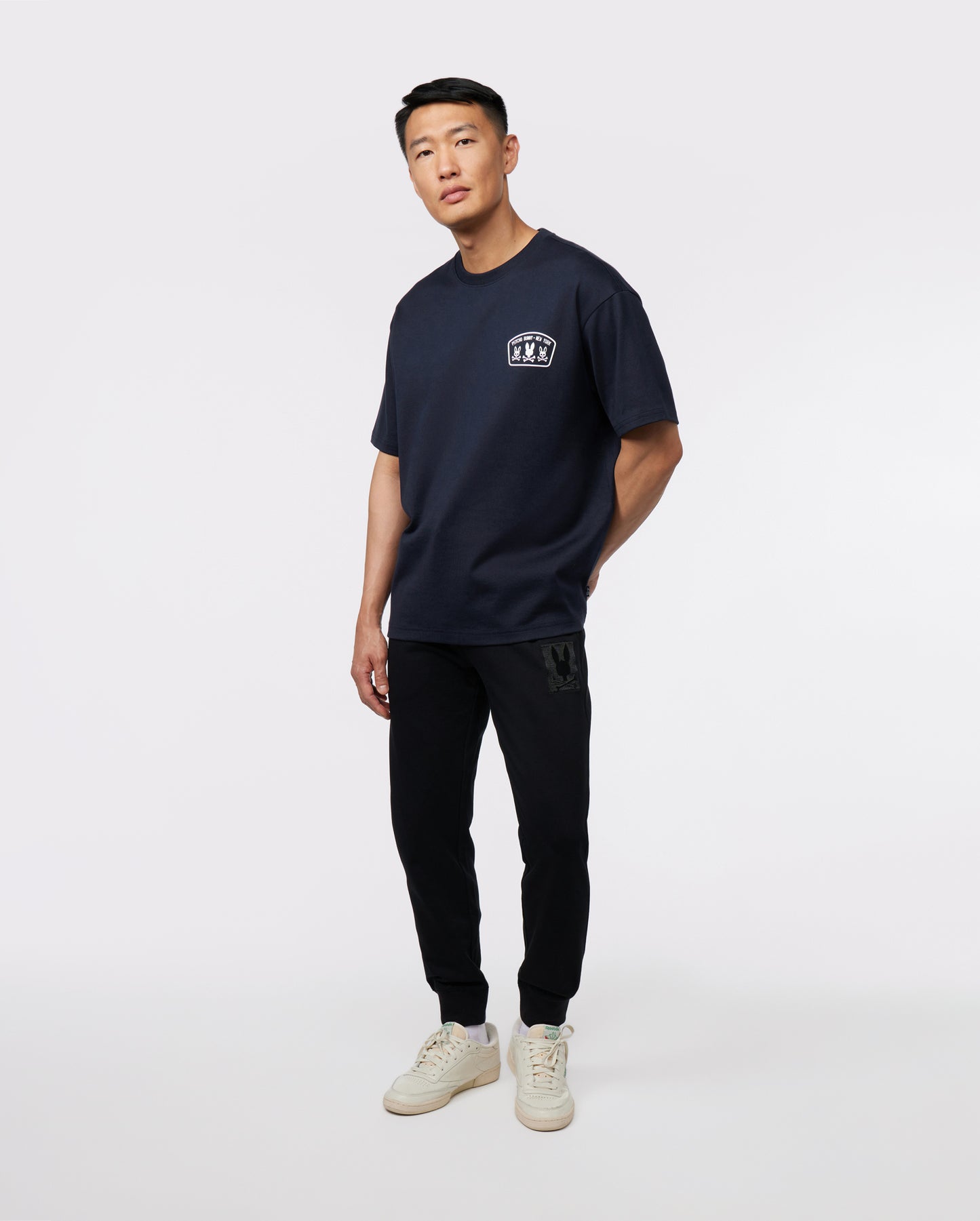 ASOS DESIGN oversized heavy weight t-shirt in new york apple graphic in navy