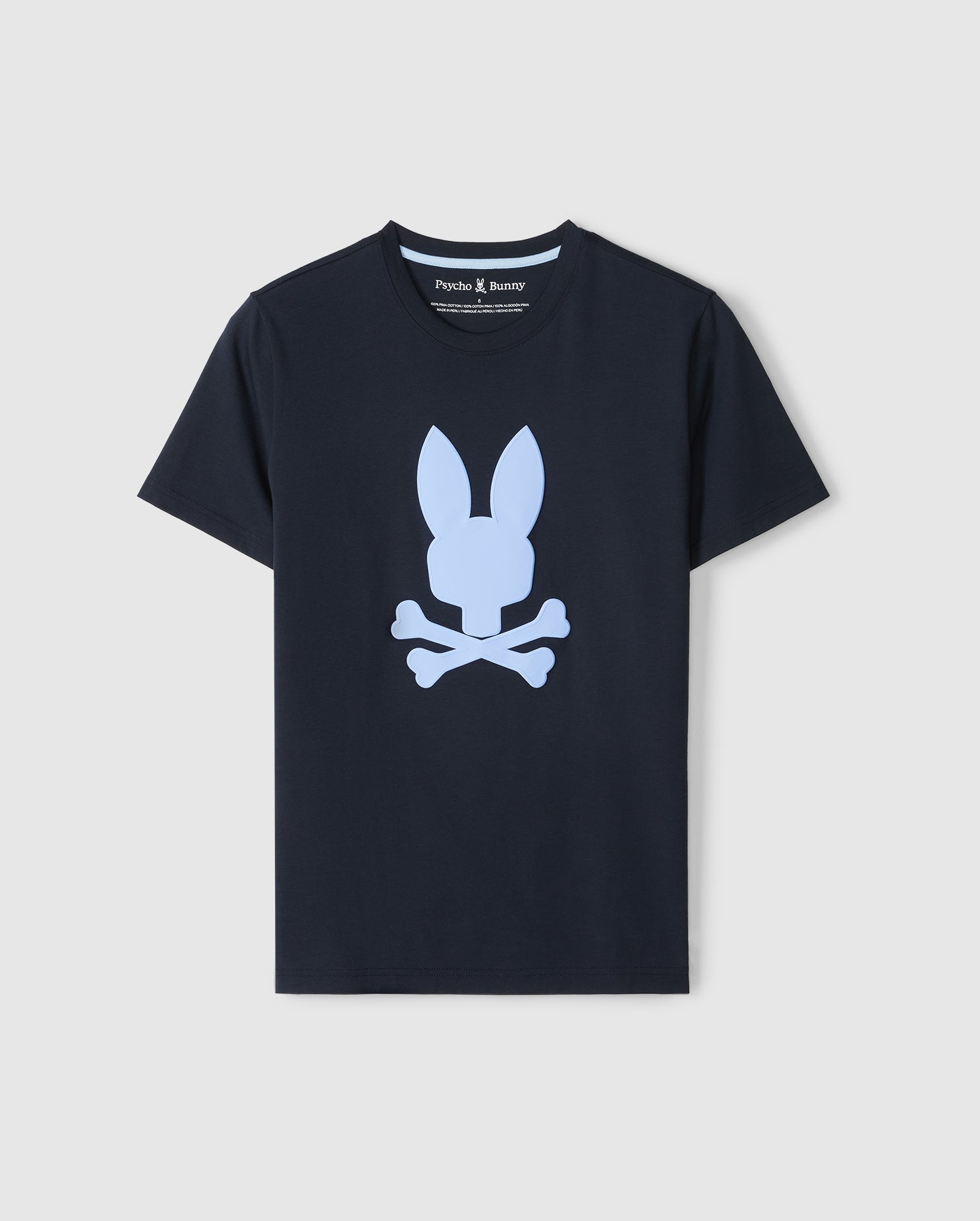 flat front view of the pima cotton houston graphic tee in navy