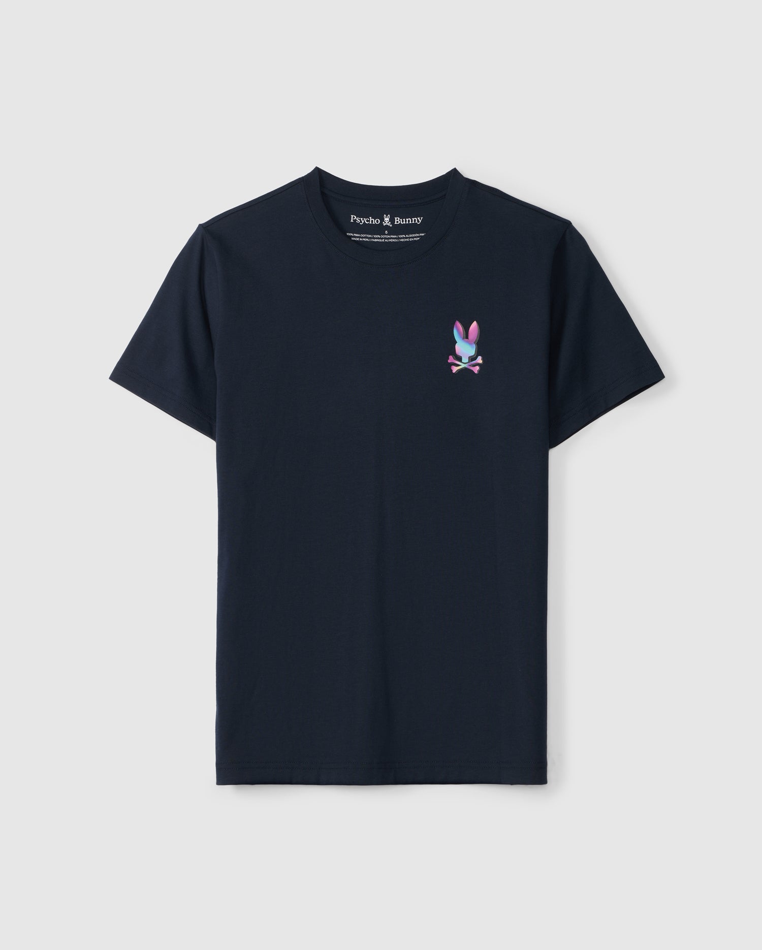 flat front view of pima cotton tyler back graphic tee in navy
