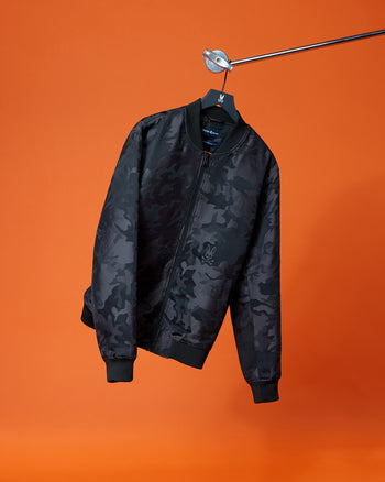 Printed reversible padded bomber jacket