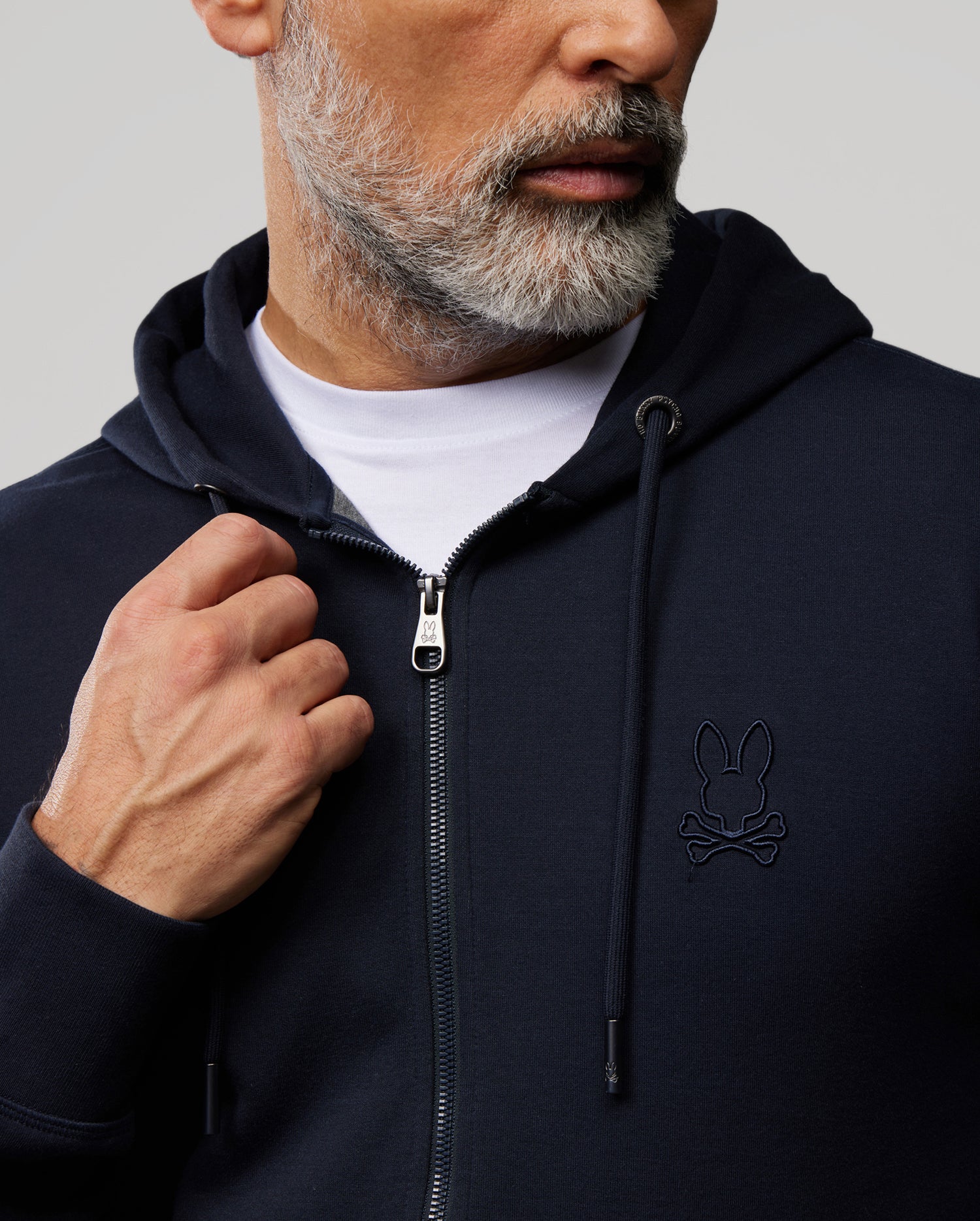 MENS OUTLINE NAVY BLUE ZIP UP HOODIE | PSYCHO BUNNY